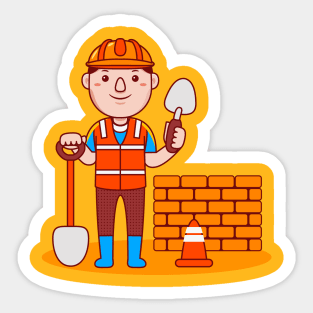 Cute Builder Cartoon Sticker